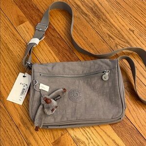 Kipling Gray Crossbody Messenger Bag with Monkey Charm